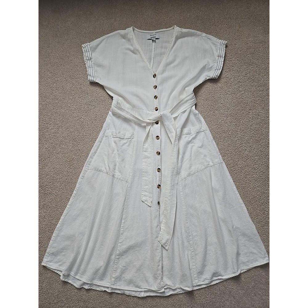 SONOMA Goods for Life + Now & Gen Linen-Blend Midi ShirtdressWhite Sz S - Picture 2 of 10